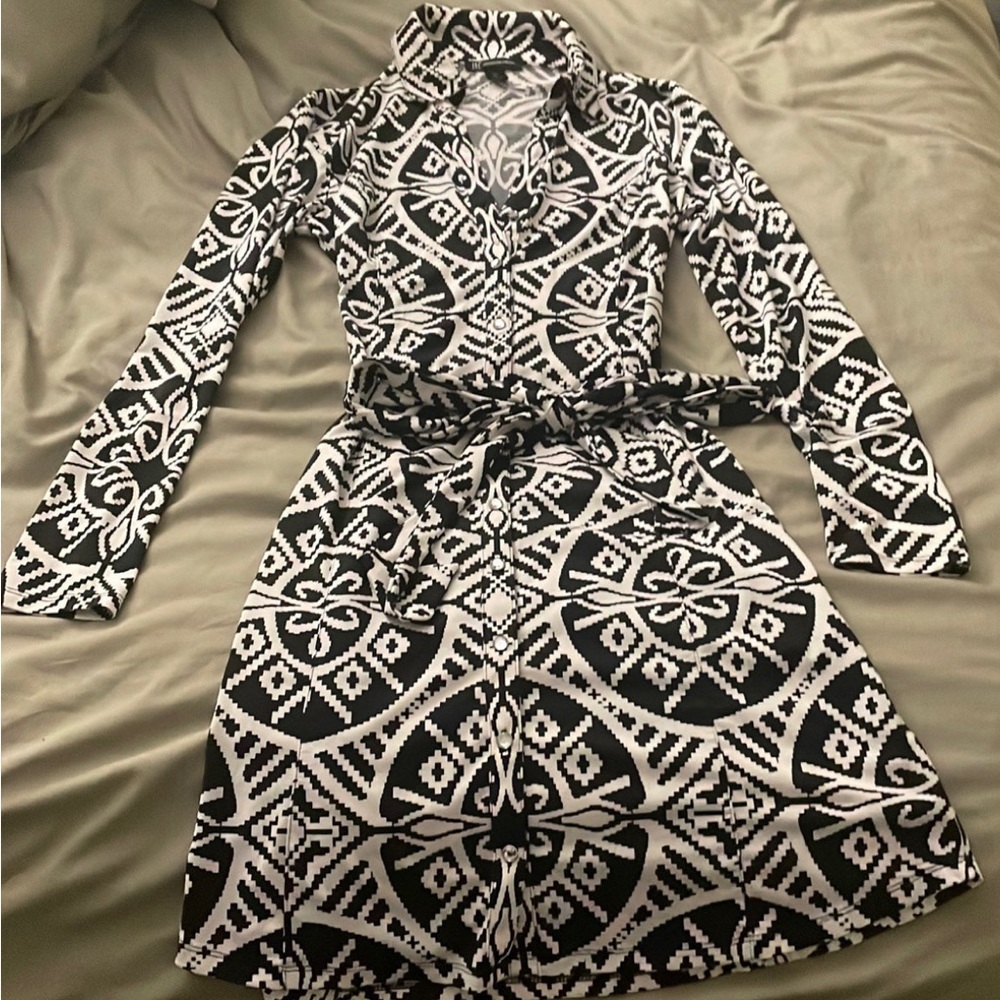 INC International Concepts White Black Collared Detail Button Up Dress Office - Picture 6 of 7